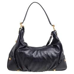 Pre Owned Gucci Black Leather Creole Hobo