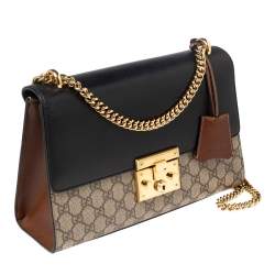 Gucci Black/Brown GG Supreme Canvas and Leather Medium Padlock Shoulder Bag