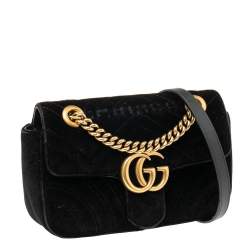 Gucci Black Matelassé Velvet Mini GG Marmont Shoulder Bag