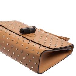 مملوكة مسبقًا حقيبة كتف غوتشي ميس بامبو جلد بيج مرصع