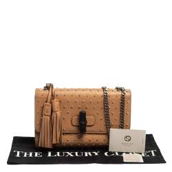 مملوكة مسبقًا حقيبة كتف غوتشي ميس بامبو جلد بيج مرصع