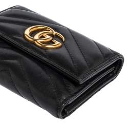 Pre Owned Gucci Black Leather GG Marmont Trifold Wallet