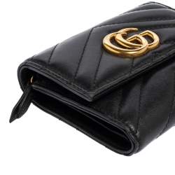 Pre Owned Gucci Black Leather GG Marmont Trifold Wallet