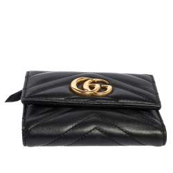 Pre Owned Gucci Black Leather GG Marmont Trifold Wallet