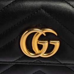 Pre Owned Gucci Black Leather GG Marmont Trifold Wallet
