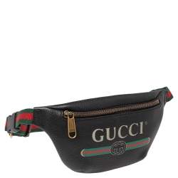 Gucci Black Pebbled Leather Small Logo Web Belt Bag