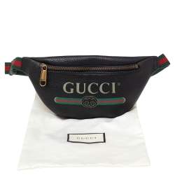 Gucci Black Pebbled Leather Small Logo Web Belt Bag