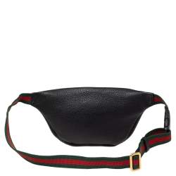 Gucci Black Pebbled Leather Small Logo Web Belt Bag