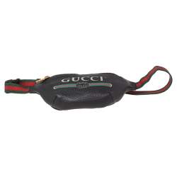 Gucci Black Pebbled Leather Small Logo Web Belt Bag