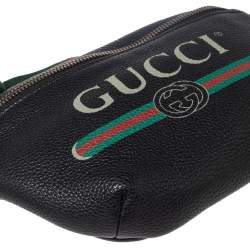 Gucci Black Pebbled Leather Small Logo Web Belt Bag