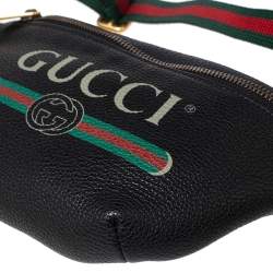 Gucci Black Pebbled Leather Small Logo Web Belt Bag