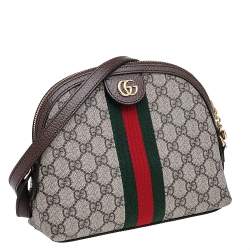 Pre Owned Gucci Beige/Ebony GG Supreme Coated Canvas And Leather Small Ophidia Shoulder Bag