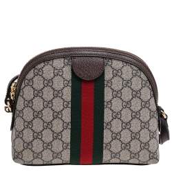 Pre Owned Gucci Beige/Ebony GG Supreme Coated Canvas And Leather Small Ophidia Shoulder Bag