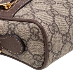 Pre Owned Gucci Beige/Ebony GG Supreme Coated Canvas And Leather Mini Ophidia Crossbody Bag