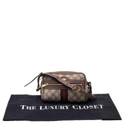 Pre Owned Gucci Beige/Ebony GG Supreme Coated Canvas And Leather Mini Ophidia Crossbody Bag