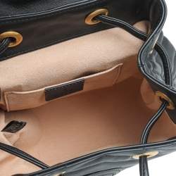 Pre Owned Gucci Black Matelassé Leather GG Marmont Backpack