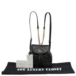 Pre Owned Gucci Black Matelassé Leather GG Marmont Backpack