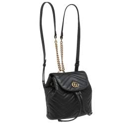Pre Owned Gucci Black Matelassé Leather GG Marmont Backpack