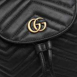 Pre Owned Gucci Black Matelassé Leather GG Marmont Backpack