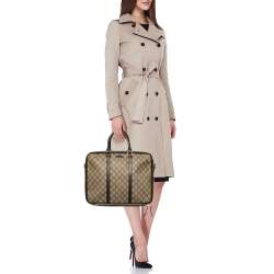 Gucci Beige-Ebony GG Supreme Coated Canvas And Leather Briefcase
