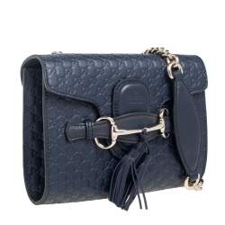 Pre Owned Gucci Navy Blue Microguccissima Leather Mini Emily Chain Shoulder Bag