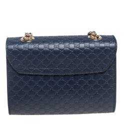 Pre Owned Gucci Navy Blue Microguccissima Leather Mini Emily Chain Shoulder Bag