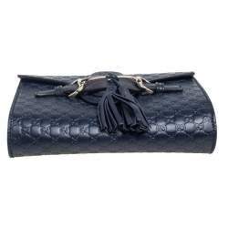 Pre Owned Gucci Navy Blue Microguccissima Leather Mini Emily Chain Shoulder Bag