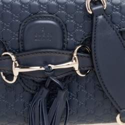 Pre Owned Gucci Navy Blue Microguccissima Leather Mini Emily Chain Shoulder Bag