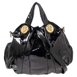 Pre Owned Gucci Black Patent Leather Large Hysteria Hobo