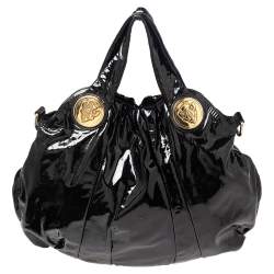 Pre Owned Gucci Black Patent Leather Large Hysteria Hobo