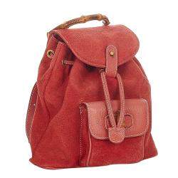 Pre Owned Gucci Red Suede Bamboo Suede Backpack