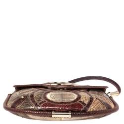 Pre Owned حقيبة هوبو غوتشي بريت متوسطة جلد ثعبان بيج/ عنابي بشراشيب