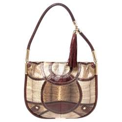 Pre Owned حقيبة هوبو غوتشي بريت متوسطة جلد ثعبان بيج/ عنابي بشراشيب