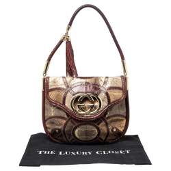 Pre Owned حقيبة هوبو غوتشي بريت متوسطة جلد ثعبان بيج/ عنابي بشراشيب