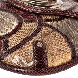 Pre Owned حقيبة هوبو غوتشي بريت متوسطة جلد ثعبان بيج/ عنابي بشراشيب