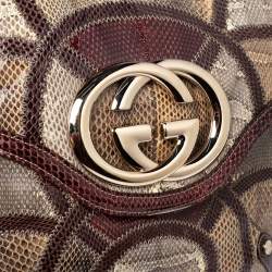 Pre Owned حقيبة هوبو غوتشي بريت متوسطة جلد ثعبان بيج/ عنابي بشراشيب