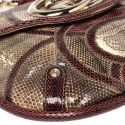 Pre Owned حقيبة هوبو غوتشي بريت متوسطة جلد ثعبان بيج/ عنابي بشراشيب