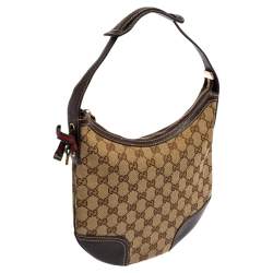 مملوكة مسبقًا حقيبة هوبو غوتشي برينسي كانفاس وجلد جي جي بني /بيج صغيرة