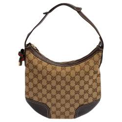 مملوكة مسبقًا حقيبة هوبو غوتشي برينسي كانفاس وجلد جي جي بني /بيج صغيرة