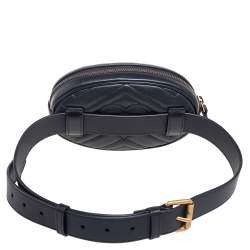 Pre Owned Gucci Black Matelassé Velvet and Leather GG Marmont Belt Bag