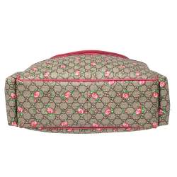 Pre Owned Gucci Pink/Beige Coated Canvas and Leather Floral Print Diaper Messenger Bag