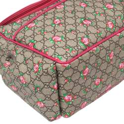 Pre Owned Gucci Pink/Beige Coated Canvas and Leather Floral Print Diaper Messenger Bag