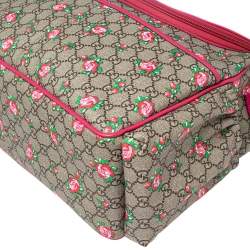 Pre Owned Gucci Pink/Beige Coated Canvas and Leather Floral Print Diaper Messenger Bag