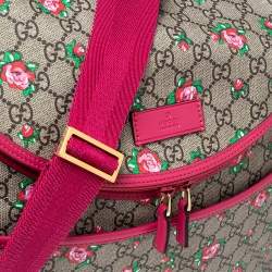 Pre Owned Gucci Pink/Beige Coated Canvas and Leather Floral Print Diaper Messenger Bag