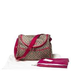 Pre Owned Gucci Pink/Beige Coated Canvas and Leather Floral Print Diaper Messenger Bag