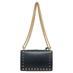 Pre Owned حقيبة كتف غوتشي قفل مرصع لؤلؤ صغيرة جلد أسود