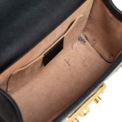 Pre Owned حقيبة كتف غوتشي قفل مرصع لؤلؤ صغيرة جلد أسود