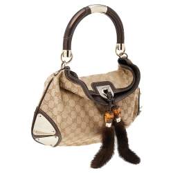 Pre Owned حقيبة هوبو غوتشي "مينك إيندي" صغيرة جلد و كانفاس جي جي بيج و بني ميتاليك
