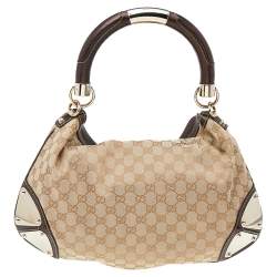 Pre Owned حقيبة هوبو غوتشي "مينك إيندي" صغيرة جلد و كانفاس جي جي بيج و بني ميتاليك