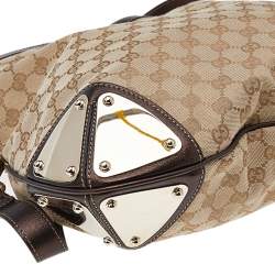 Pre Owned حقيبة هوبو غوتشي "مينك إيندي" صغيرة جلد و كانفاس جي جي بيج و بني ميتاليك